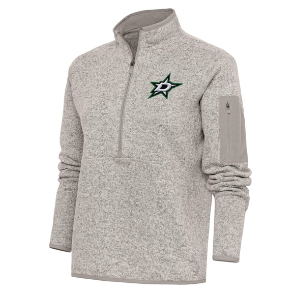 Women's Antigua Oatmeal Dallas Stars Team Logo Fortune Quarter-Zip Jacket