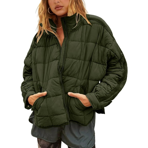 Lentta Women's Oversized Splice Quilted Lightweight Puffer Jacket Casual Padded Coat Outerwear