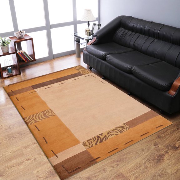 Rugsotic Carpets Hand Tufted Wool Eco-Friendly 6'x9' Area Rugs Rectangle Gold Geometric Modern High Pile Thick Handmade Anti Skid Indoor Rug for Living Room, Bedroom K09088