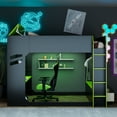 thumbnail image 3 of Harper & Bright Designs Full Size Gaming Loft Bed with Height-adjustable Desk & RGB Lights, Full Wood Loft Bed Frame with Storage Compartments & Hanging Rod, Green, 3 of 18