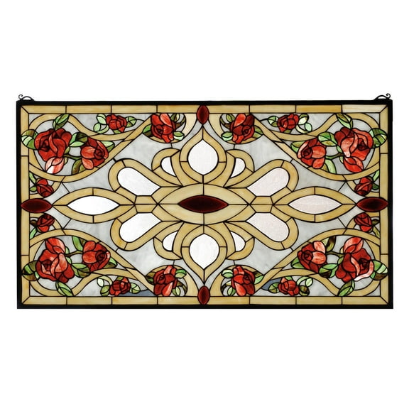 Meyda Home Indoor Decorative Lighting Accessories 36""W X 20""H Bed Of Roses Stained Glass Window