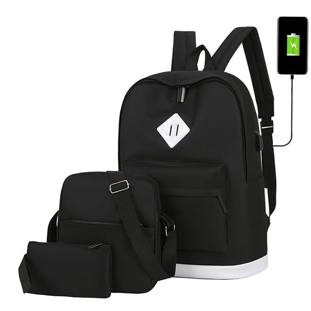 Mochila Para Acampar Al Aire Libre De 3 Uds., Bolso De Hombro Resistente Al Desgaste Con Bandolera, Bolso De Mano, Mochila Escolar De Estilo Coreano Con Cable Usb matsuzay AP007924-04