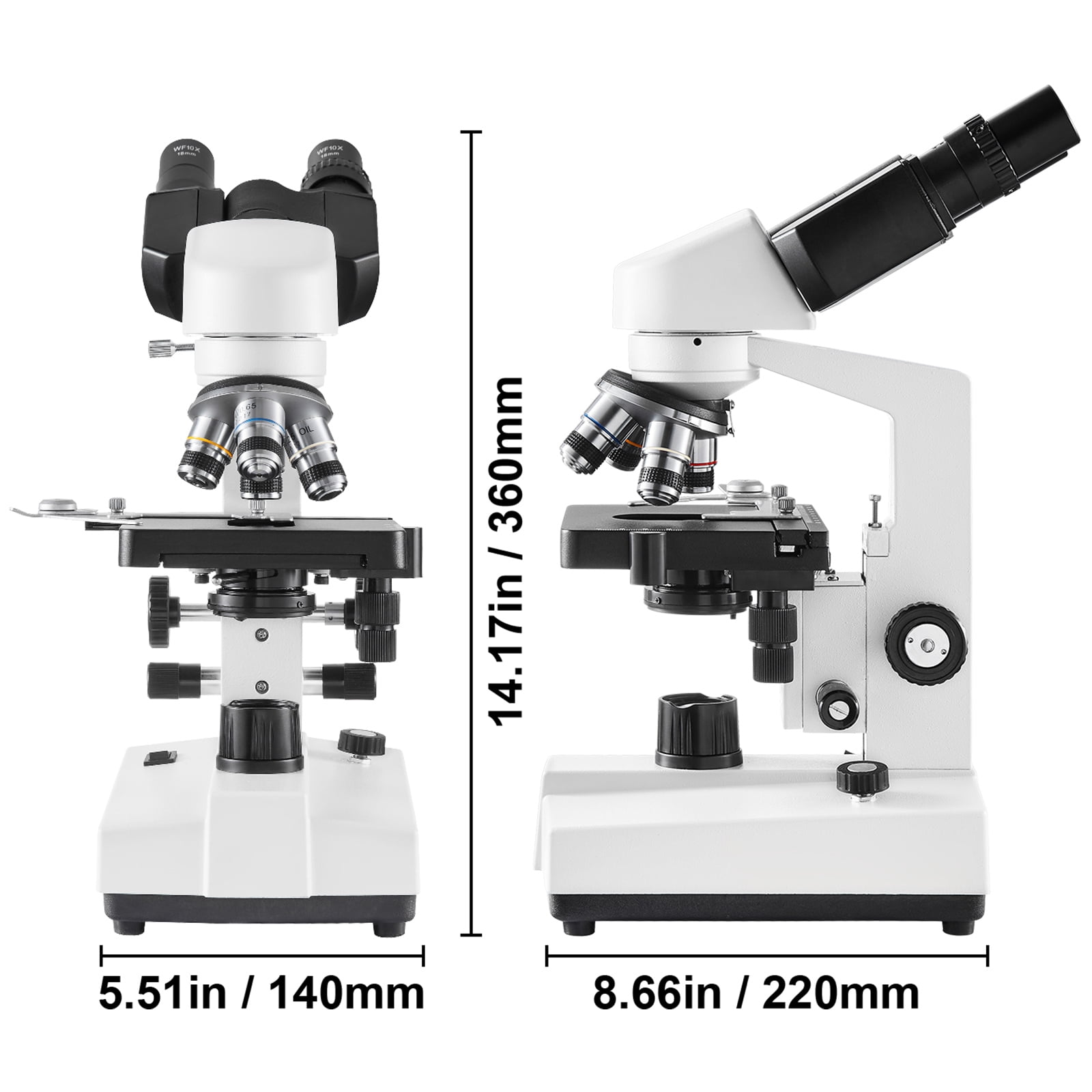 KFFKFF Dual-View Compound Microscope, Magnification Range 40X-2500X, LED-Lit Laboratory Microscope with Dual Layer Stage, Comes with Smartphone Mount & Slide Set