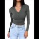 thumbnail image 2 of Camisas de Larga para Mujer, Ropa de Otoño, Blusas Henley, Blusas Informales de Negocios Acanaladas, Conjuntos de Moda. Gris Oscuro L, 2 of 8