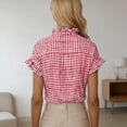 thumbnail image 5 of Graphic Tees for Women French Style Summer Plaid Short Sleeve Tennis Blouse with Ruffled Collar for Women Casual Tee for Everyday Wear Red M, 5 of 5