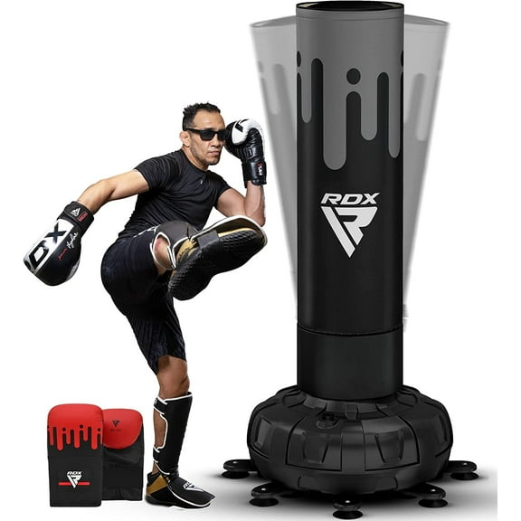 RDX FreeStanding Punching Bag with Gloves, 5FT XXL Heavy Duty Adult RONIN Target Pedestal Bag Set, 17 Suction Cup Stand Base, Freestanding Kickboxing, Blue