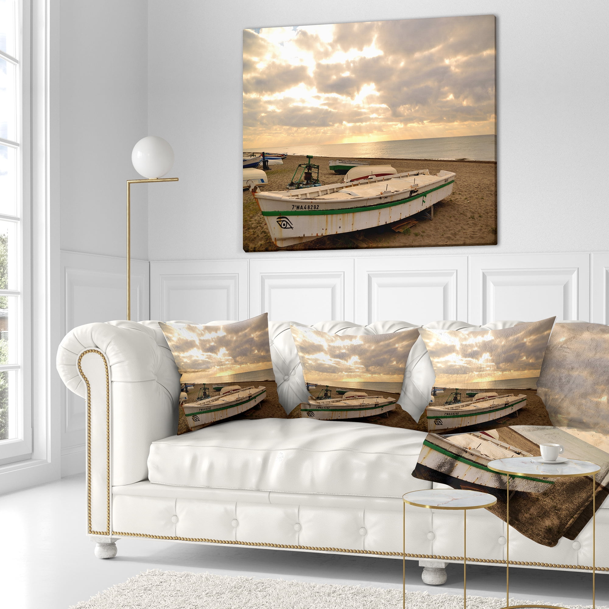 Designart Rincon De La Victoria Beach - Seascape Throw Pillow - 16x16