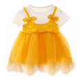 thumbnail image 1 of Été Bébé Fille Princesse Robe Faux 2 Pièce Bambin Maille Conception Manches Courtes Coton Robe de Soleil, 1 of 9