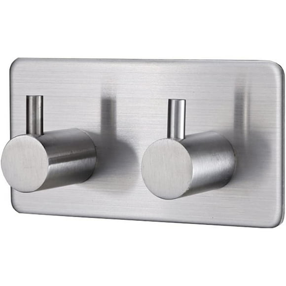 3M Adhesive Hook, No Drilling Stainless Steel Wall Hook, Self Adhesive Bathroom Towel Hook (2 Hook Bars)