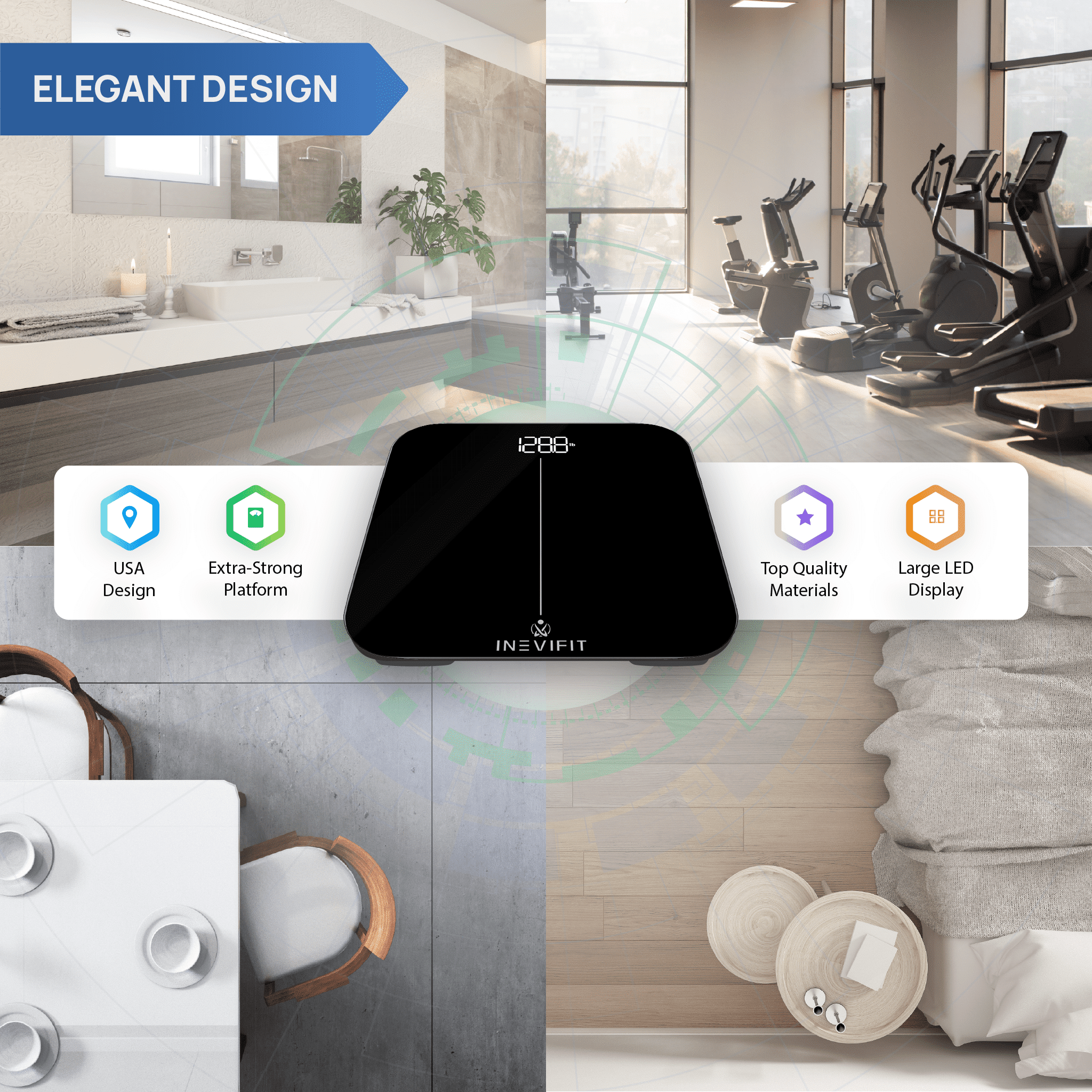 INEVIFIT Smart Premium Bathroom Scale with Bluetooth and Free Tracking INEVIFIT APP - Black