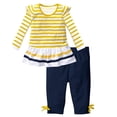 thumbnail image 3 of Odeerbi Toddler Girls Fall Outfits Striped Ruffle Tops Leggings Set Fashion Casual Round Neck Long Sleeve Tops Printed Long Pants Sets Yellow, 3 of 4