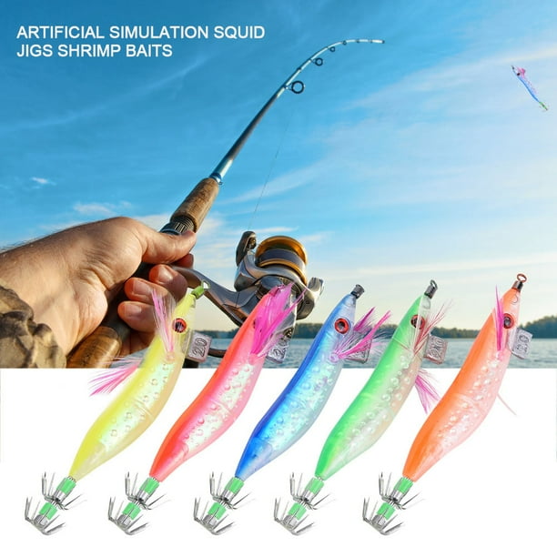 5 Cebos De Camarón, Simulación Artificial Luminosa, Plantillas De Calamar, Señuelos De Pesca Duros Para Agua Dulce Y Salada