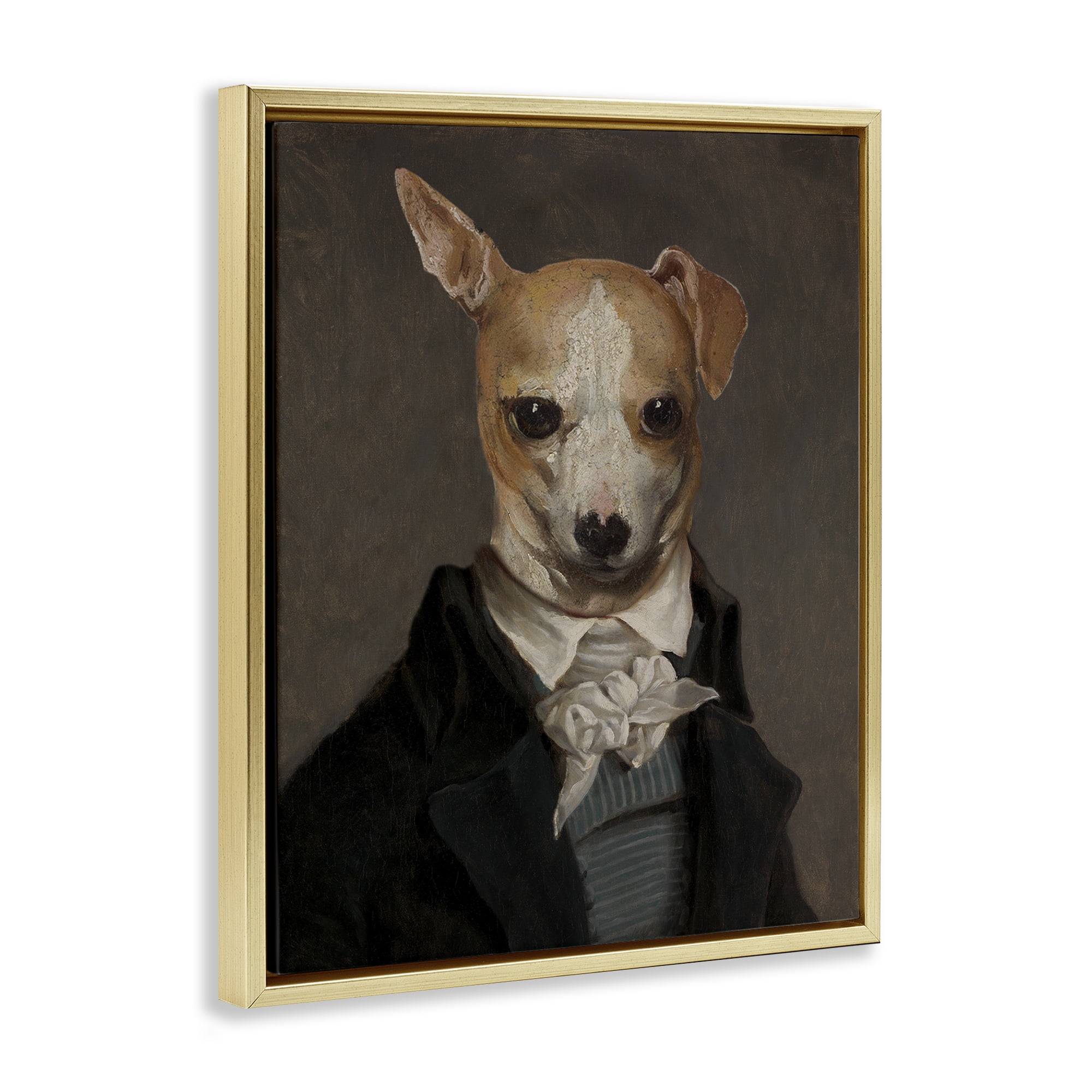 Stupell Industries Classic Portrait Chihuahua Animals & Insects Painting Gold Floater Framed Canvas Art Print Wall Art, 17 x 21