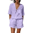 thumbnail image 2 of Cagogo Women Plus Size V Neck 2 Piece Shorts Set Casual Solid Boho Beach Outfits Loose Short Sleeve Crew Neck Tops Comfy Pants Matching Lounge Sets Tracksuits Loungewear Travel Airport Clothes,, 2 of 9