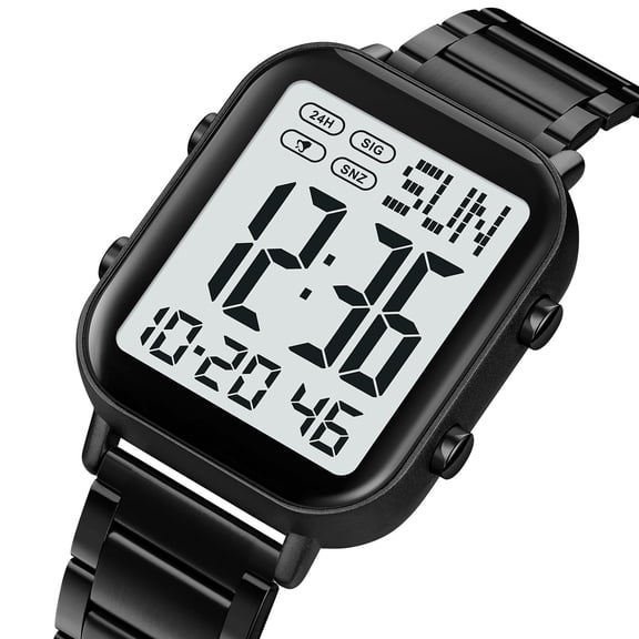 VBBHG Classic Unisex Digital Sports Watches Women's Men's Multifunctional Watch Stainless Steel Band Square Big Numbers Dial Waterproof Electronic Led Watch