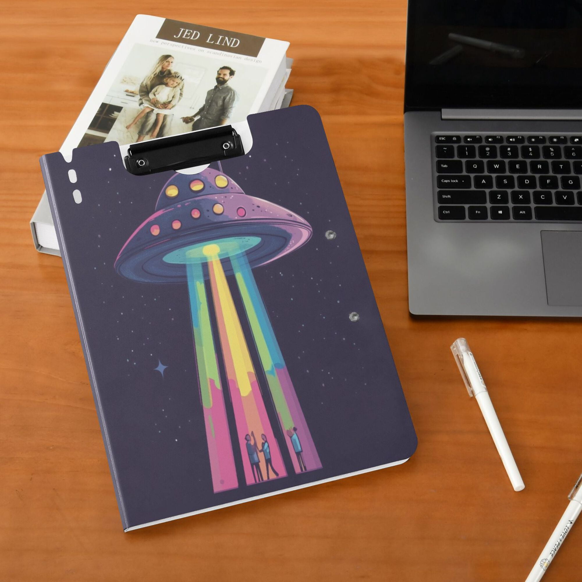 FORMRS A4 Clipboard Folder with Pen Holder Horizontal Foldable School Office Binder, Purple UFO