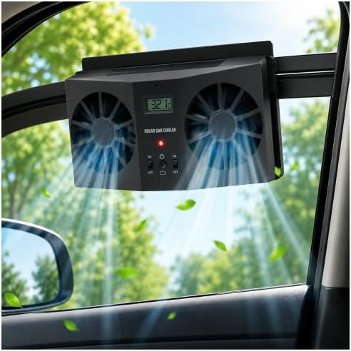 Solar Car Exhaust Fan,Auto Window Fan with 2 Head Cooling Ventilator Cars Air Vent Cooler Ventilation System for Cars Vehicles Truck RV