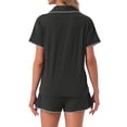 thumbnail image 3 of INSPIRE CHIC Women's Pajama Sets Short Sleeves Comfy Highly Elastic Button Up Tops and Shorts 2 Pcs S Black, 3 of 6