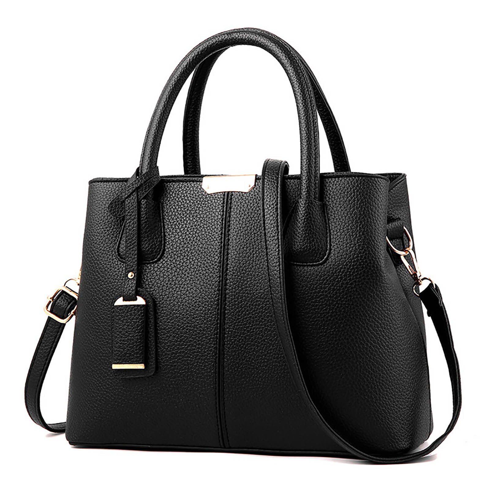 TAIAOJING Women's PU Leather Solid Print Tote Handbag, Black