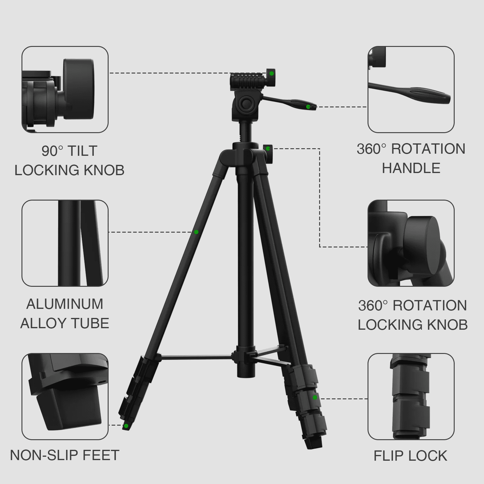 T16 55" Professional Aluminum Laser Level Tripod with 1/4"-20 Mounting Thread, Adjustable Height 22" to 55", Lightweight & Portable for Line/Point Lasers and Laser Measures