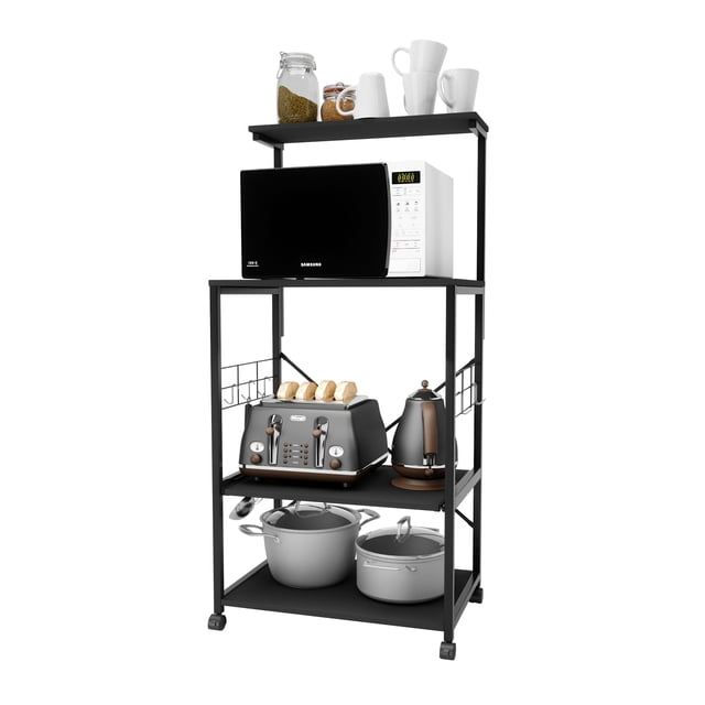 Bestier 4 Tier Bakers Racks for Kitchens Rack Storage Shelf Cart on Wheels Shelves, Metal and Wood, Industrial Style, Grey