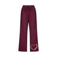 thumbnail image 4 of Gifts Usmixi Womens Plus Size Cropped Pants Casual Elastic Waist Cotton Linen Straight 3/4 Trousers Fashion Heart Graphics Pocket Loose Pants Wine m, 4 of 5