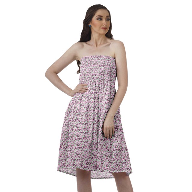Moomaya Robes d'Été Sans Bretelles pour Femmes en Crêpe Imprimé, Robe Tube Smockée pour Femmes