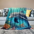 thumbnail image 2 of BCIIG Cute Dolphin Blanket | Soft Warm Fuzzy Lightweight Ocean Theme Flannel Throw Blanket Perfect for Couch, Bed, Decor, Travel &amp; Outdoor Use, Cozy Blankets for Adults Kids Boys Girls   60x80in, 2 of 6