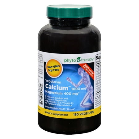 Phyto Therapy - Vegetarian Calcium 1000 mg with Magnesium 400 mg - 180 Vegetarian Capsules