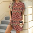 thumbnail image 4 of Aubaines du Jour Liquidation Iumwxz Robe à Col Rond à Manches Courtes pour Femme Décontractée Ample Robe Soleil Chemise de Nuit Robes à Rayures Imprimées Robes Fluides pour Femmes Robe Active pour la Plage, 4 of 7