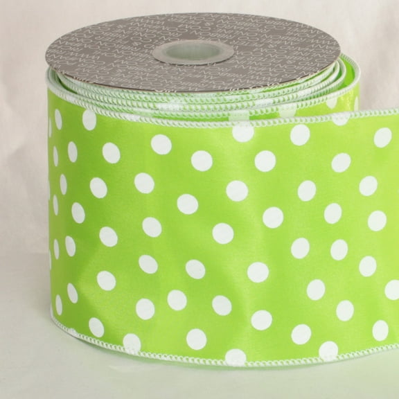 The Ribbon People Lime Green and White Polka Dots Printed Wired Craft Ribbon 4" x 20 Yards