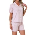 thumbnail image 4 of INSPIRE CHIC Women's Solid Pajama Sets Short Sleeves Cute Soft Comfy Highly Elastic Button Up Tops and Shorts 2 Pcs L Light Purple, 4 of 6