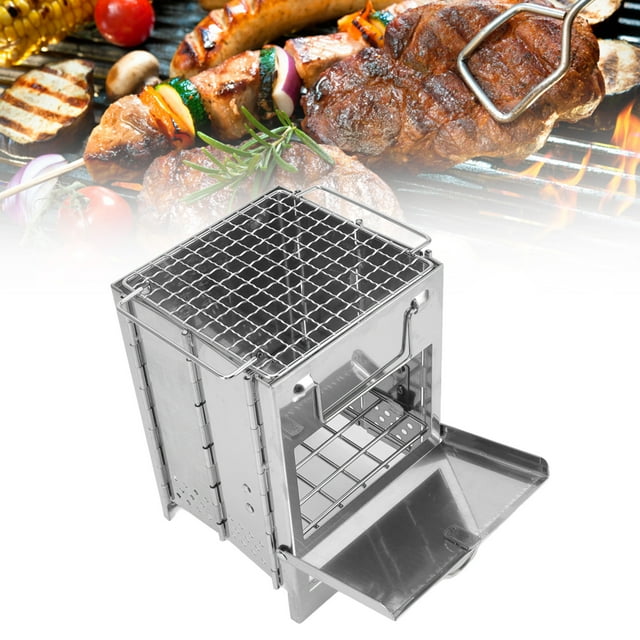 Estufa De Leña Para Acampar, Mini Parrilla Integrada Para Barbacoa, Acero Inoxidable, Diferentes Combustibles Aceptados Para Comida Campestre