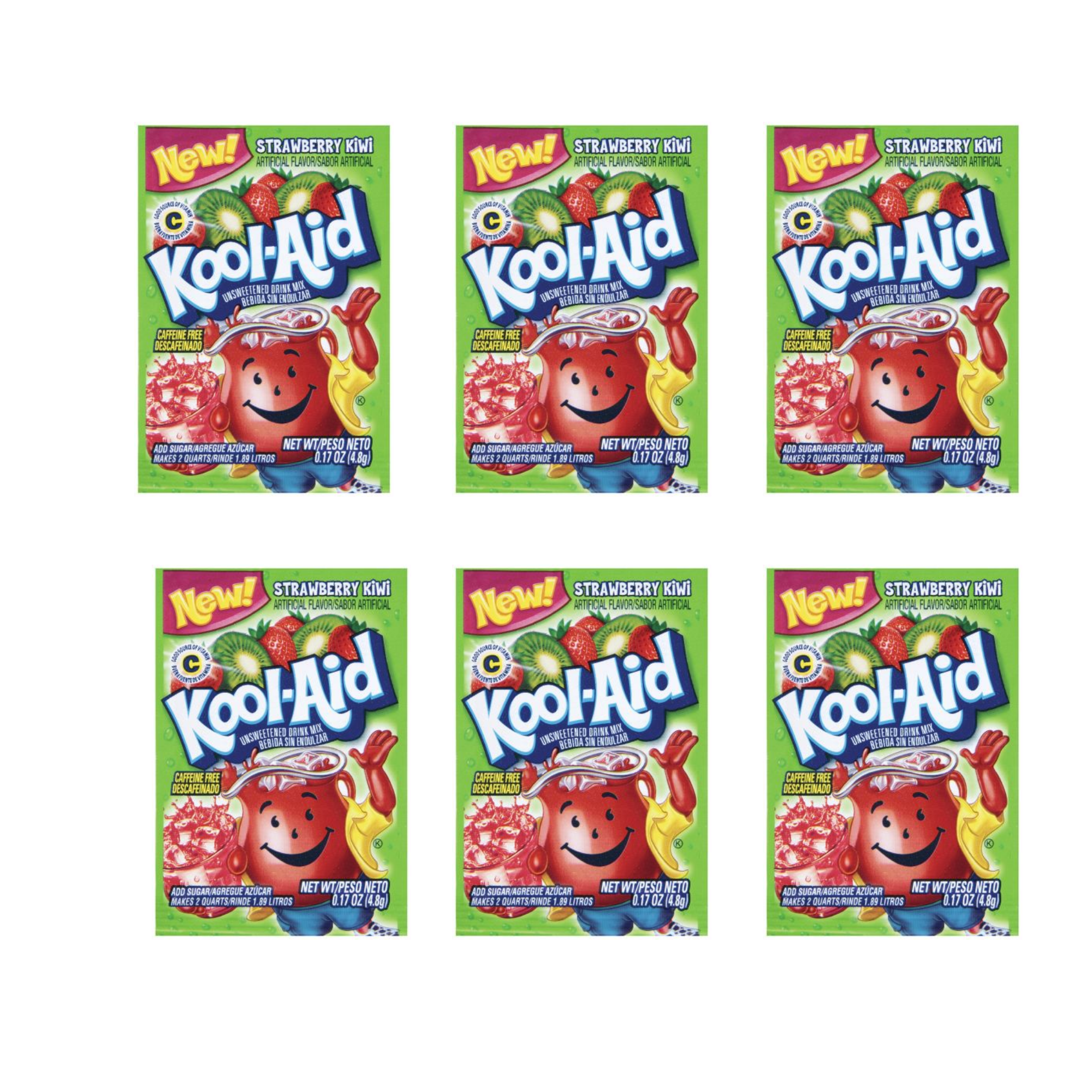 Kool-Aid Soft Drink Mix Strawberry Kiwi Unsweetened, Caffeine Free 0.17 Oz., (6 Pack)