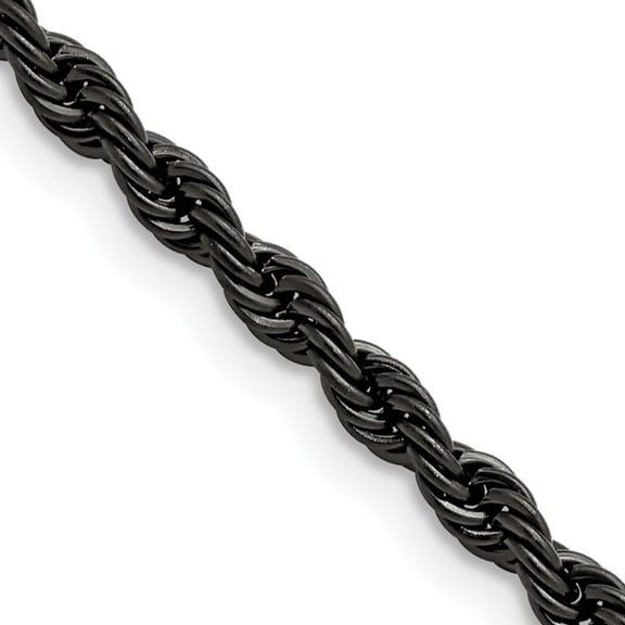 Stainless Steel Rope Chain Necklace Chisel Polished Black IP-plated 4 mm 18 inch