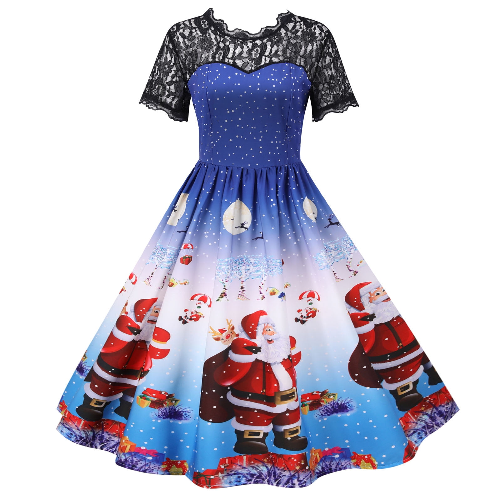 Christmas Dress for Women 50s Vintage Short Sleeve Lace Retro Cocktail A Line Xmas Printed Swing Hepburn Party Dress Christmas Dress for Women 50s Vintage Short Sleeve Lace Retro Cocktail A Line Xmas Printed Swing Hepburn Party Dress