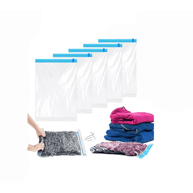 5 Piezas Bolsas de Almacenamiento de Vacío Laminadas a Mano Bolsas de Compresión al Vacío Bolsas de Almacenamiento al Vacío de Viaje Bolsa de Succión Almacenamiento de Ropa Viaje Reutilizable, 60x40cm JM MX-0135421FYD
