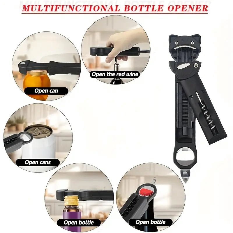 Retractable Magnetic Can Opener 4-in-1 5-in-1 Multifunctional Can And Bottle Opener, Ideal For Seniors With Arthritis Hand Weakness, Practical Kitchen Lid Opening Tool