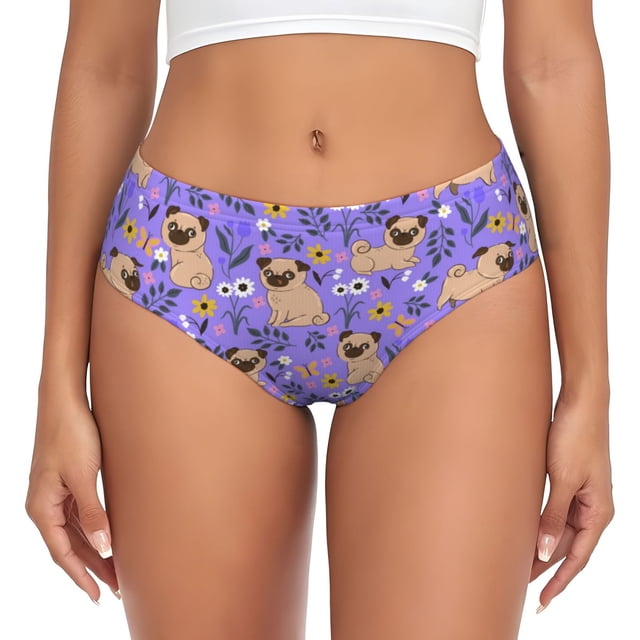 Balery Pugs and Flowers Ropa Interior de Algodón para Mujer con Dibujo – Braguitas Cómodas y Elásticas, Estilo Clásico-3X-Large