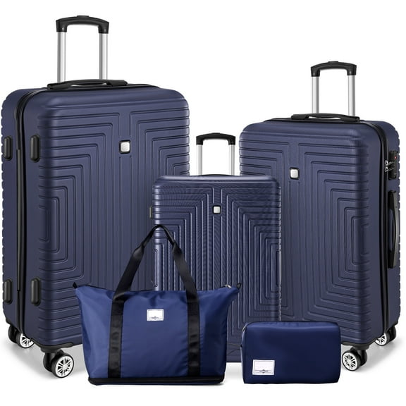 COBIZI 5 Piece Luggage Sets with Wheels, Hardshell 5 Pc Suitcases with TSA Lock Hardside & Lightweight 5-Piece Hardshell Luggage Sets for Travel 20in 24in 28in(Dark Blue)