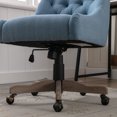 thumbnail image 6 of No Armless Office Chair with Curved Backrest, Adjustable Height Swivel Desk Chair with Wheels, Linen Fabric Upholstered Computer Task Chair with Cross Wooden Legs, Navy, 6 of 9
