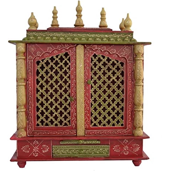 Home and Bazaar Rajasthani Ethnic Handcrafted Wooden Temple/Mandir/Pooja Ghar/Mandapam