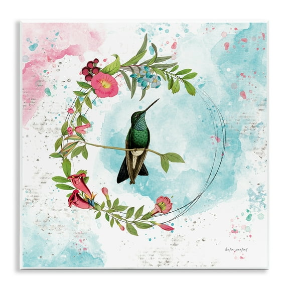 Stupell Industries Hummingbird within Wreath Animals Painting Unframed Art Print Wall Art, 12 x 12