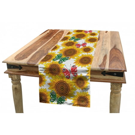 

Floral Table Runner Sunflowers Butterflies Green and Dark Pink Colored Wings on Plain Background Dining Room Kitchen Rectangular Runner 3 Sizes by Ambesonne