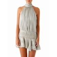 thumbnail image 3 of Women Ruffle Halter Neck Mini Dress Mock Neck Open Back Tiered Dress Y2K Mesh Layered Dresses Light Gray M, 3 of 9