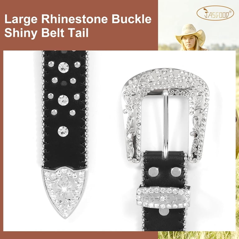Rhinestone Studded Belt for Men Women, Western Leather Belt  display picture 1