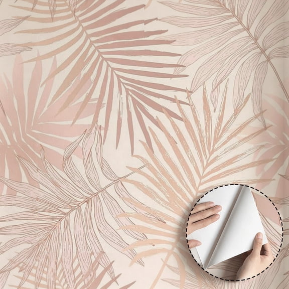 Pink Palm Leaf Wallpaper Boho Minimalist Aesthetic Peel and Stick Wallpaper Waterproof Home Decor for Living Room Bedroom Bathroom Dorm Room Kitchen Cabinet 17.7 * 118 in