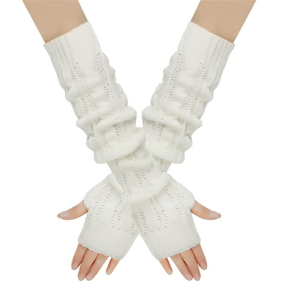 VANLOFE Winter White Gloves Woolen Cold Proof Gloves Knitted Gloves Thicken Wrist Arm Warmer Gloves Fingerless Gloves Convenient for work