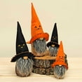 thumbnail image 5 of S/2 Halloween Gnomes W Cat Designs Shelf Sitters Figurine Hanging Ornament Tabletop Decor Room Indoor Plush Fabric Orange & Black 8" H, 5 of 7