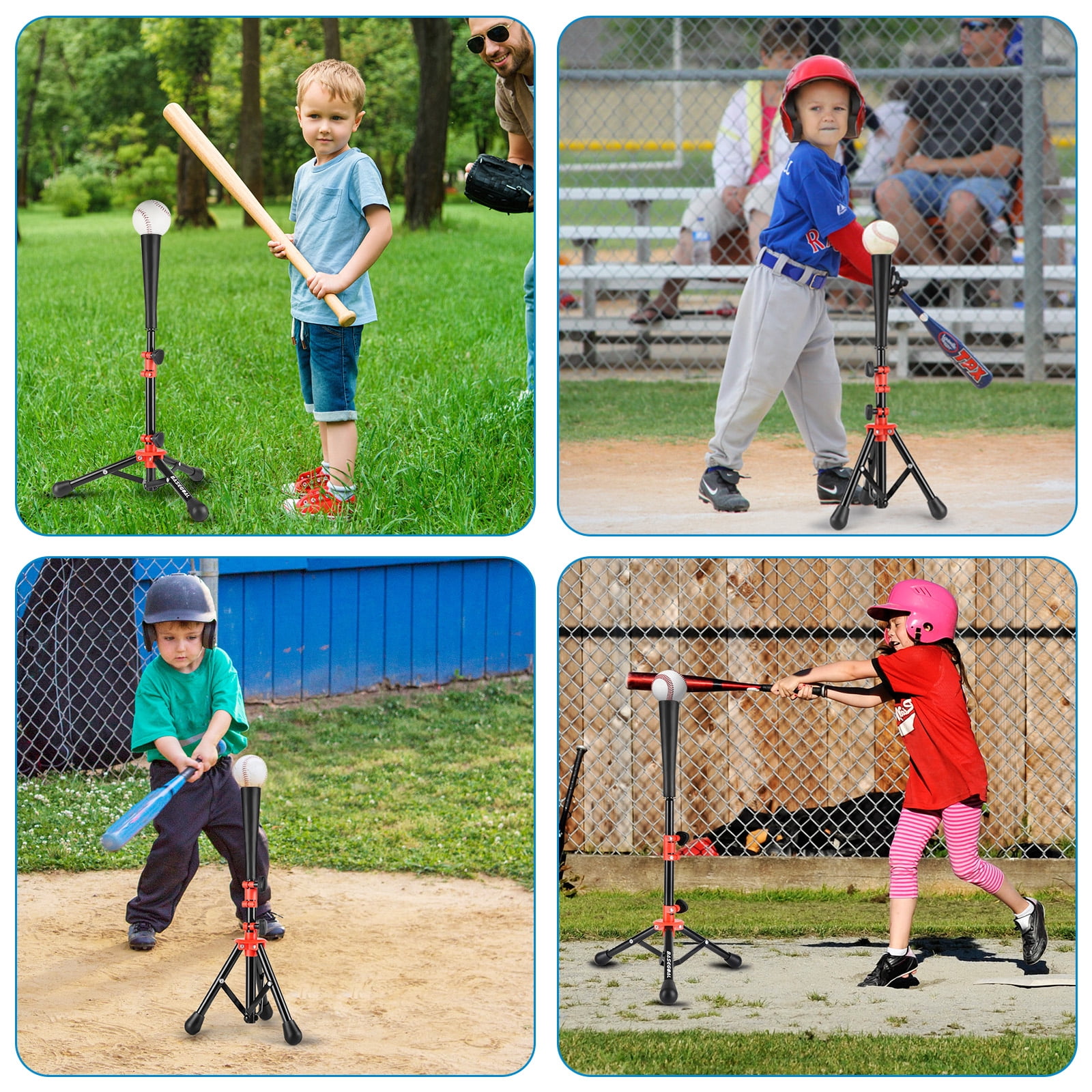 Baseball Batting Tee for kids, Portable Softball Baseball Tees for Hitting, Adjustable Angel Baseball Ball Caddy, Easy to Assemble, Intensive Support Frame, Batting Training Practice, Red